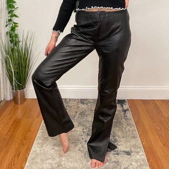 Y2k XOXO Leather Flare Pants Front Zip Size 9 Black - Picture 1 of 5